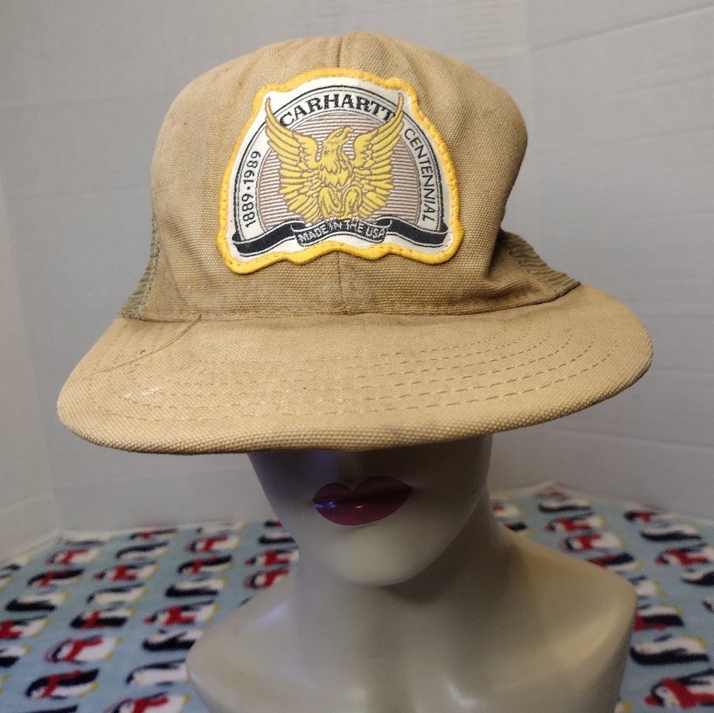 Vintage Carhartt Centennial 1889-1989 Patch Trucker Mesh Snapback Hat Cap Rough